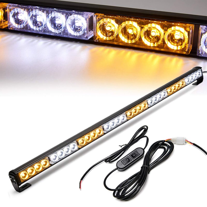 LE-JX Emergency Light Bar 35.5 Inch Traffic Advisor Led Strobe Light Bar Kit Rainproof Warning Caution Turn Signals Directional Car Vehicles Pickup Trucks Tow Roof Rear Head (35.5 Inch, Yellow/White) - Image 1